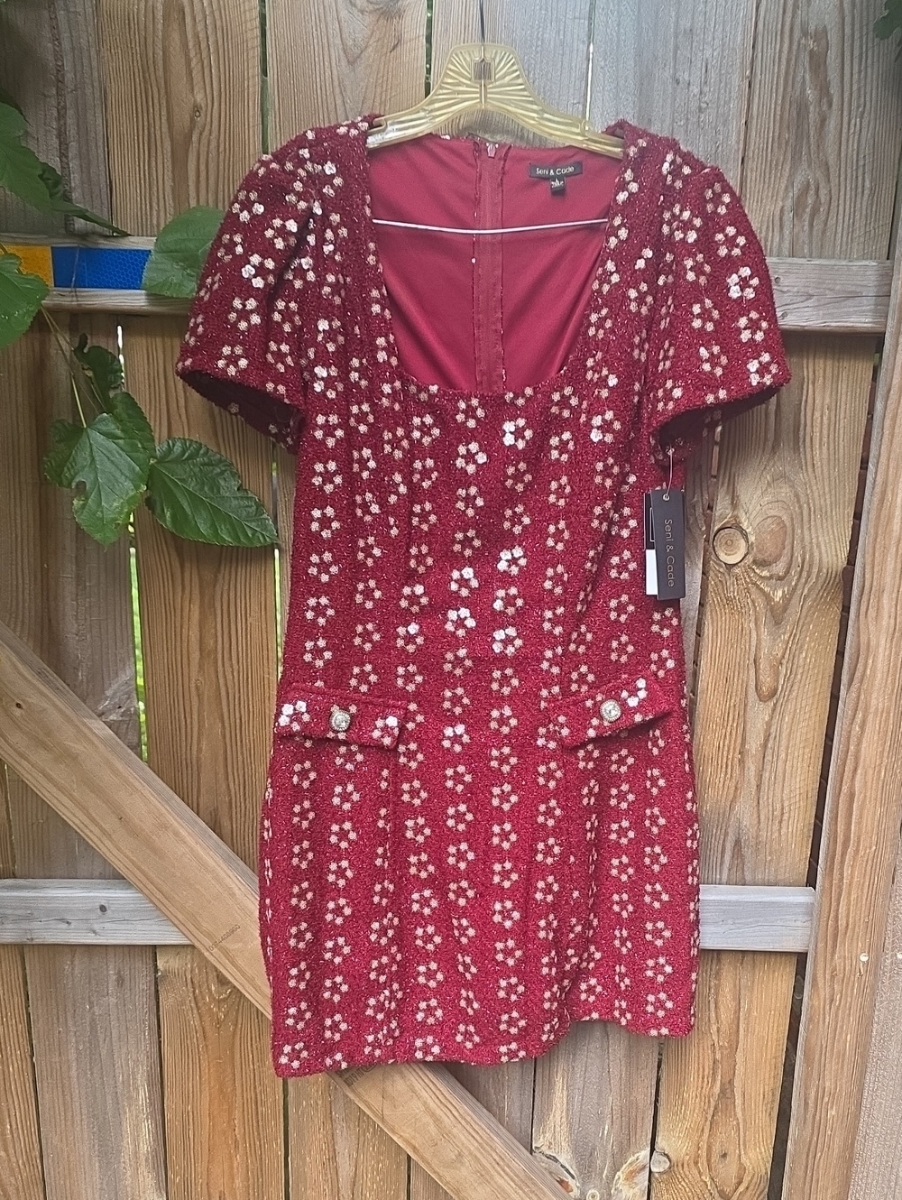 Women's Red Floral Tweed Dress
